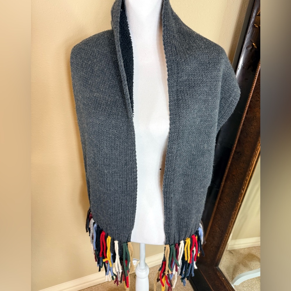 Thick Gray Knit Scarf with Colorful Fringe Nordstrom brand